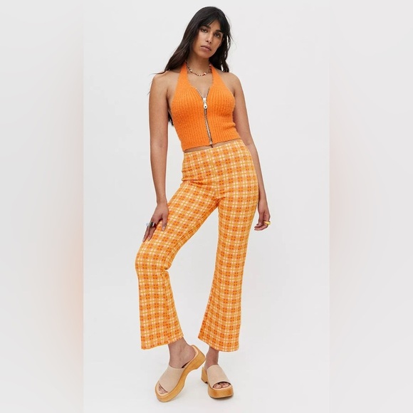 Urban Outfitters Pants - NWT Urban Outfitters Orange Plaid Pull On Flare Pants